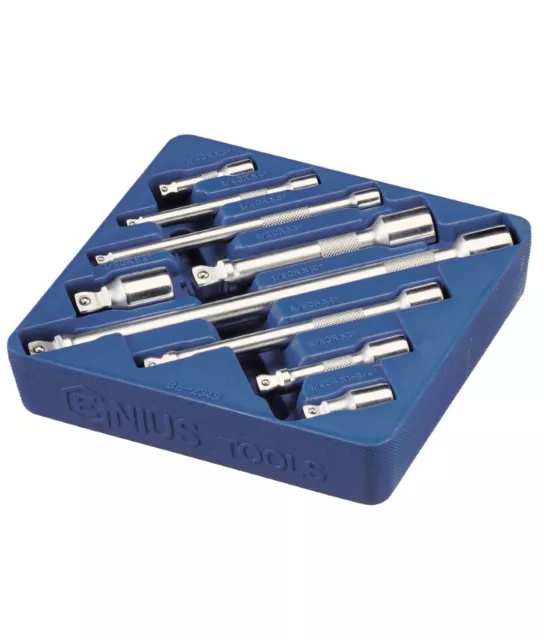 Genius Tools 9 Piece 1/4”, 3/8” & 1/2” Dr. Wobble Extension Bar Set BE-2349