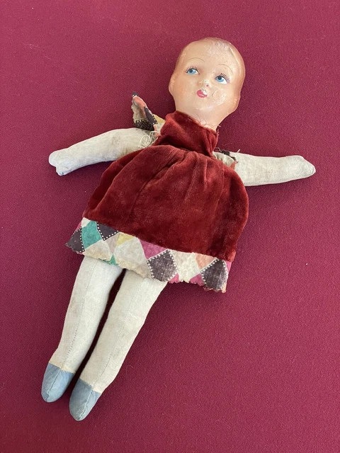 Tête Poupée ancienne En Carton papier Mâché YEUX