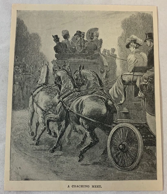 1895 Rivista Incisione ~Un Istruzione Meet Trainato da Cavalli Carrozze