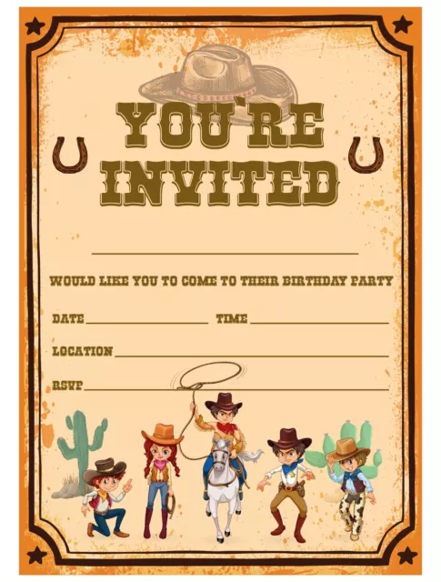 Cowboy Cowgirl Party Invitations Invites Children Western Theme Party Invite