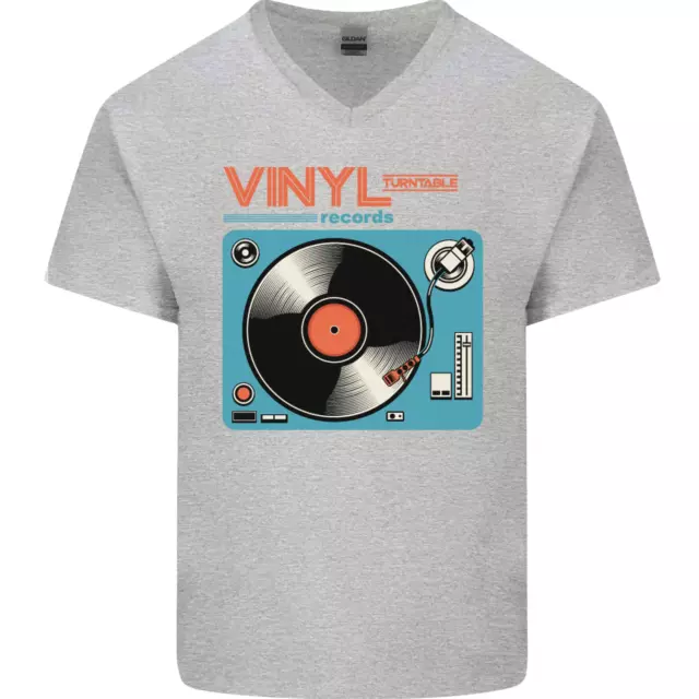 T-shirt retrò vinile records giradischi DJ musica da uomo collo a V cotone 2