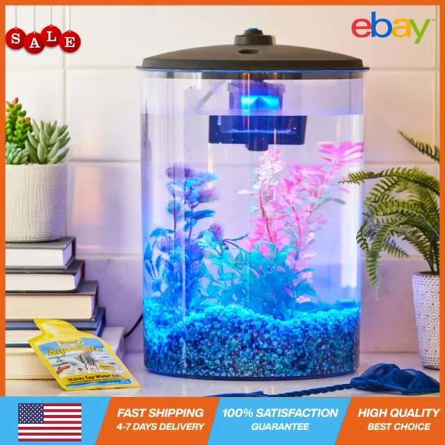 Durable 360 View 3-Gallon Plastic Aquarium Kit with LED Light and Power Filter