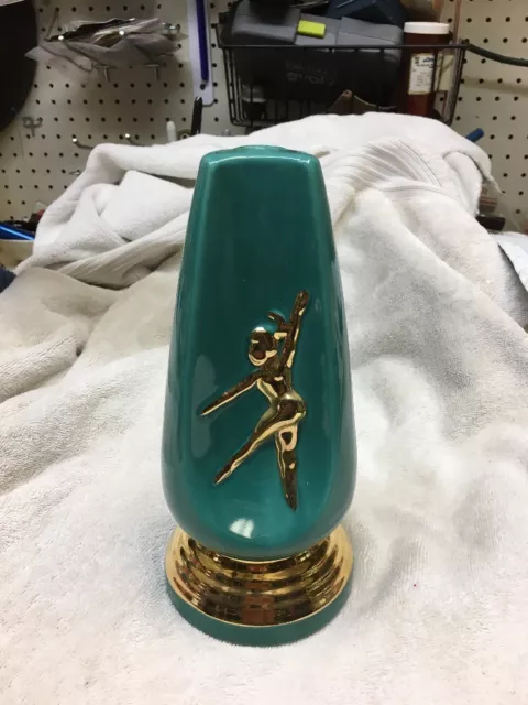 Mid-Century Ceramic Porcelain Ballerina Lamp Base, Green & Gold, Beautiful