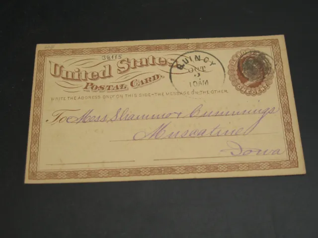 USA 1874 Quincy Ill postal card *38115