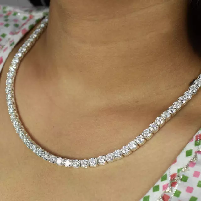 Gorgeous 4mm Certified White Diamond Necklace, 16 Inches, 925 Silver, VIDEO