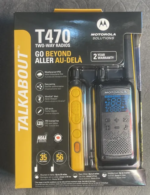 Motorola Talkabout T470 Two-Way Radio, 35 Mile, 2 Pack, NOAA, Black & Yellow-NIB