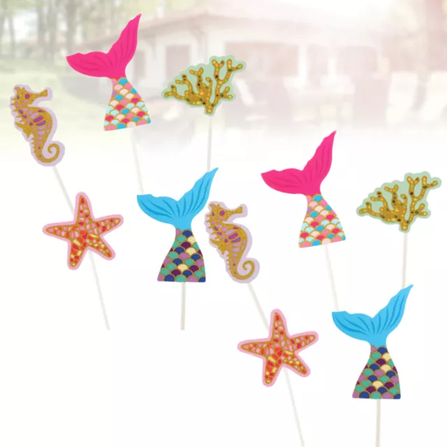 10 PCS M Bamboo Birthday Cupcake Toppers Decoration under The Sea
