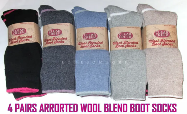 4 Pairs Women's Clear Creek Soft Wool Blend Assorted Crew Boot Thermal Socks