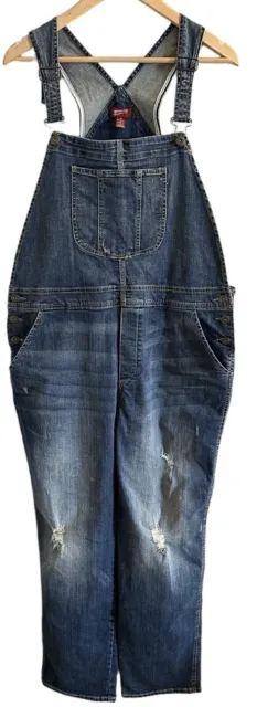 Arizona Jeans Co Distressed Medium Wash Bib Denim Overalls Farmer Jeans Boho XL