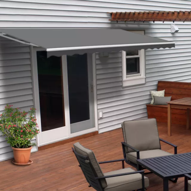 ALEKO Retractable Patio Awning 13 X 10 Ft Deck Sunshade Canopy Grey Color