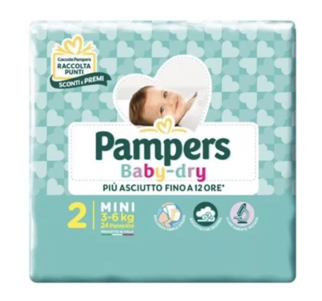 6 Pacchi PAMPERS PANNOLINI BABY DRY Tg 2 MINI 3-6 KG 24 PZ