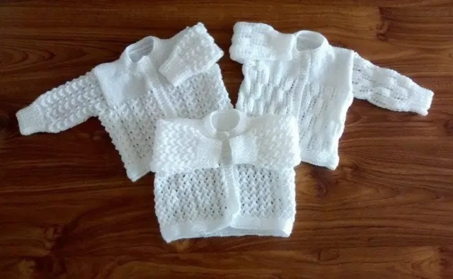 New Hand Knitted Matinee Coats for Newborns (Set of 3 White)