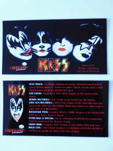 * * 'KISS' Stern 2015 Custom Instruction/Apron Cards * * (New)