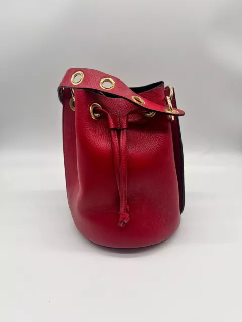 Bolso de cuero auténtico para mujer y niña, estilo cubo rojo burdeos con...