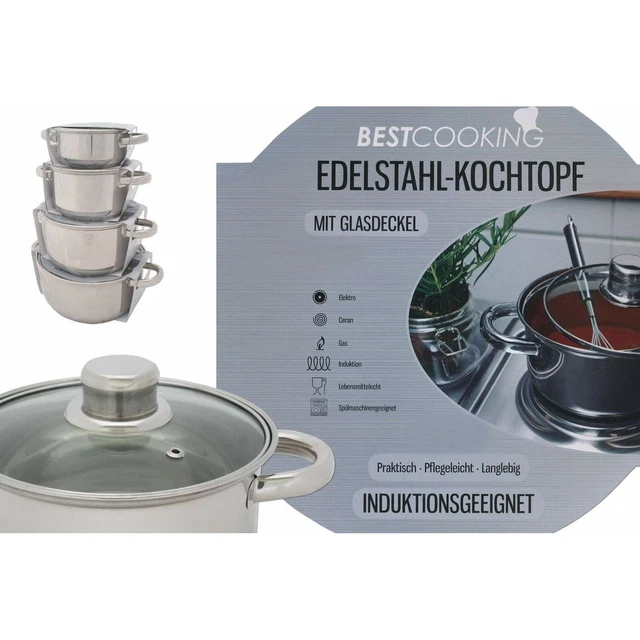 Kochtopf 5,2 Liter 24 cm Edelstahl mit Glas Deckel Topf Kochen Braten Induktion 3