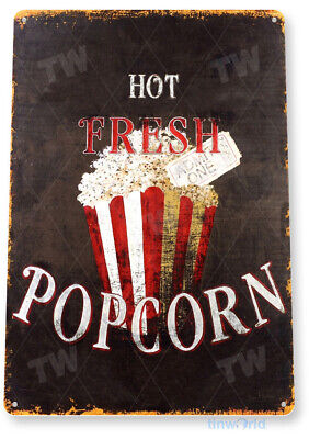 TIN SIGN Hot Fresh Popcorn Metal Décor Wall Art Kitchen Store A430