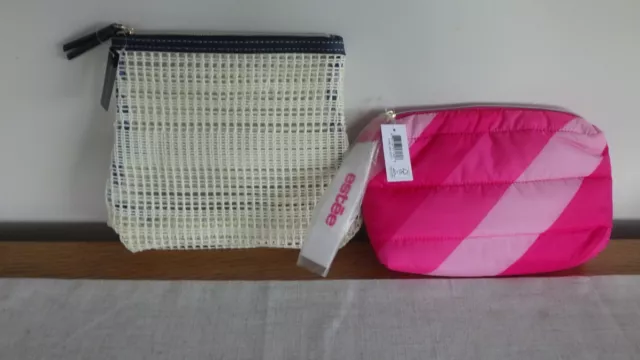 2 X Estee Lauder Cosmetic Bags -Padded Pink And Woven Style -New With Tags