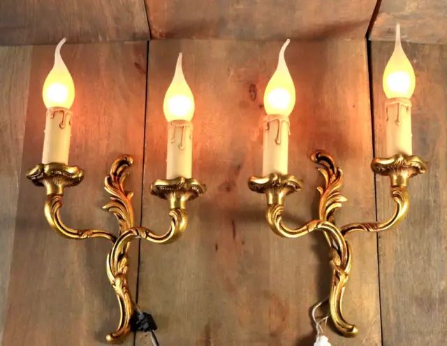 Antique French Gilt Bronze Louis XV Wall Lamps Sconce Light PAIR 1950s