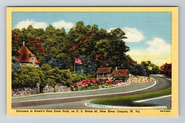 New River Canyon WV- West Virginia, Hawk's Nest State Park, Vintage Postcard