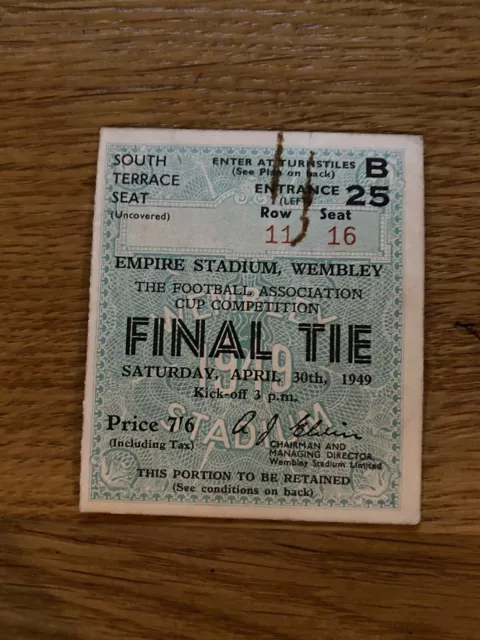 1949 Original Fa Cup Final Ticket Wolves V Leicester Vgc