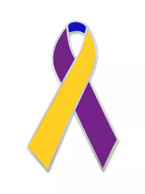 PinMart's Bladder Cancer Awareness Blue Purple and Yellow Ribbon Lapel Pin