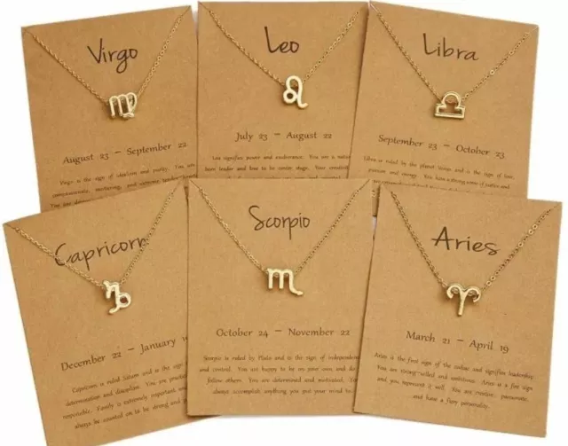 Zodiac Star Sign Necklace Charm Pendant Jewellery Gold Chain Horoscope Astrology