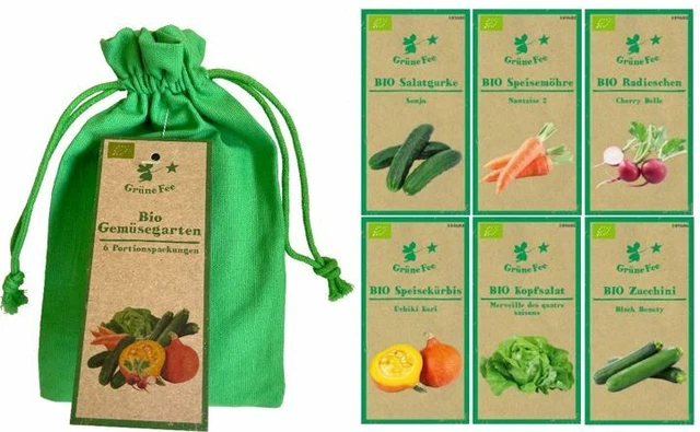 BIO GEMÜSEGARTEN,BIO SAATGUT Set 14960 im Baumwollbeutel mit 6
