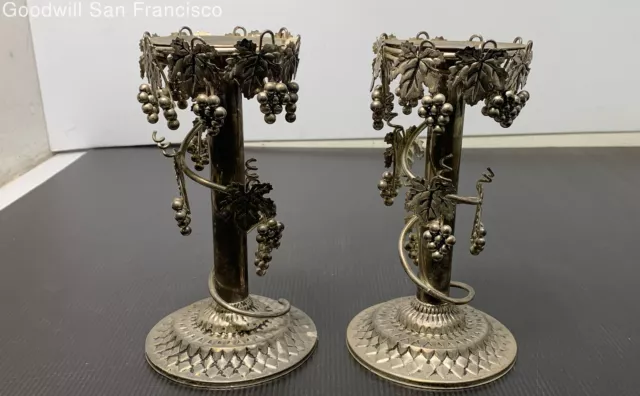 Pair Of Studio Wine Grape Candlesticks Candle Holders Decorative Silver-Tone