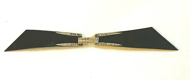Vintage 1930s Art Deco 11" belt buckle black stremlined Lucite? w rhinestones