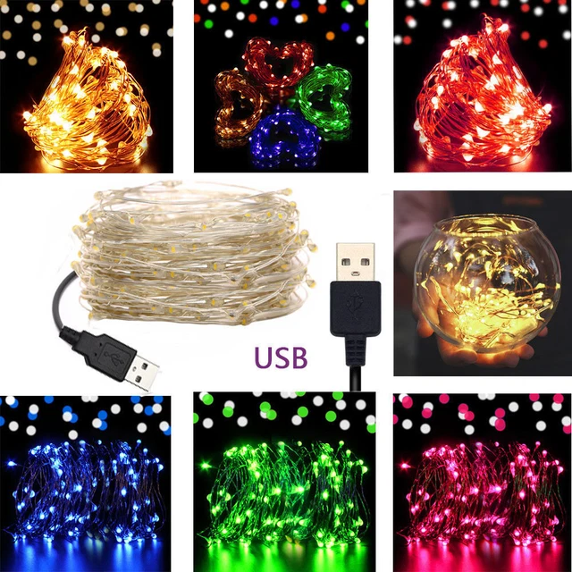 USB Plug In 100 LED DIY Micro Copper Wire String Lights Party Static Fairy Light