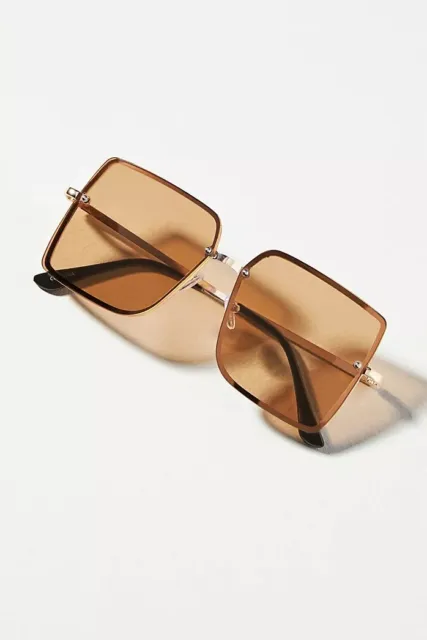 Nwt Anthropologie Women's Square Rimless Sunglasses  Brown $48.00