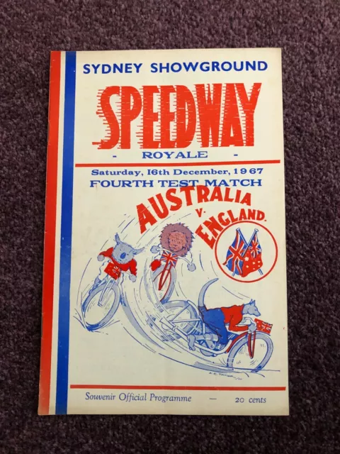 Speedway programme Test Match Sydney Australia v England 16th December 1967
