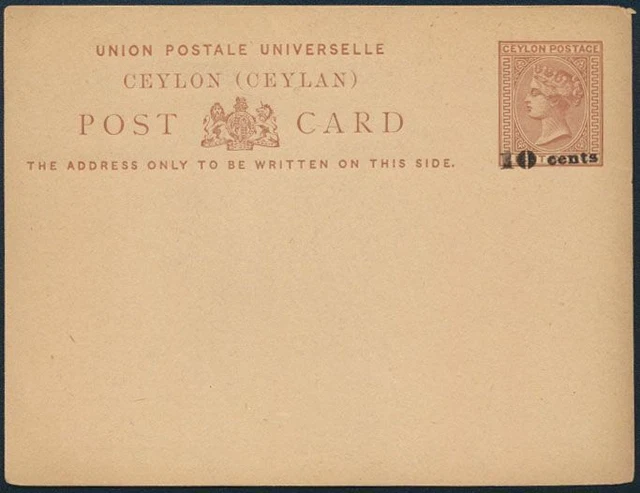 Sri Lanka Ceylon Ganzsache Queen Victoria P 13 Aufdruck 10 a. 8 cent