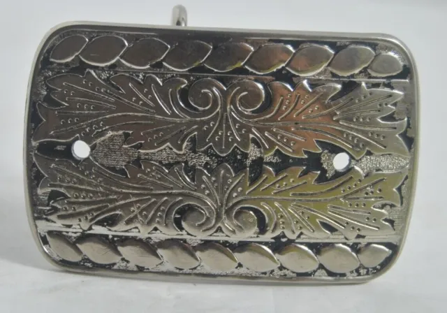 Vintage Lot of 2 Silver Tone Rectangle (one Scalloped) Floral Belt Buckles
