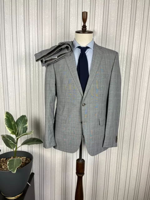 Hugo Boss Selection Gray Lightweigth Cotton Check Suit 42, EU 52 W36 L30