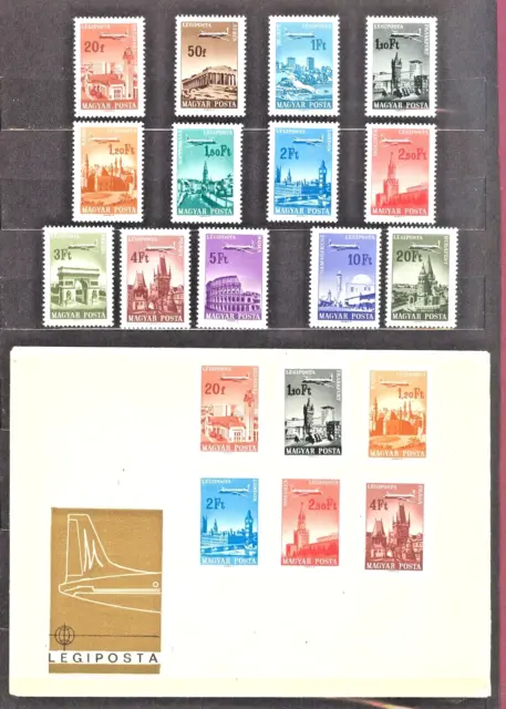 Ungarn 1966,1967 - Luftpost Komplett  11+2 Briefmarken -2 Sätze + Umschlag  Mnh