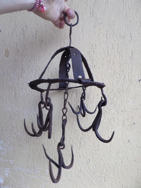 Antique 19Th Century Wrought Iron Hand Forged Water Well Hooks