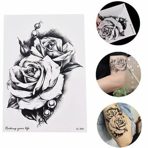 Flash Einmal Temporary Klebe Tattoo Rose Schwarz Weiß Körper Body Geschenk