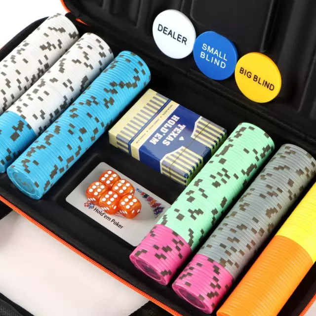 Poker Chip Set - 360PCS Poker Chips with Case；Include 1 Plastic Deck of Cards, D