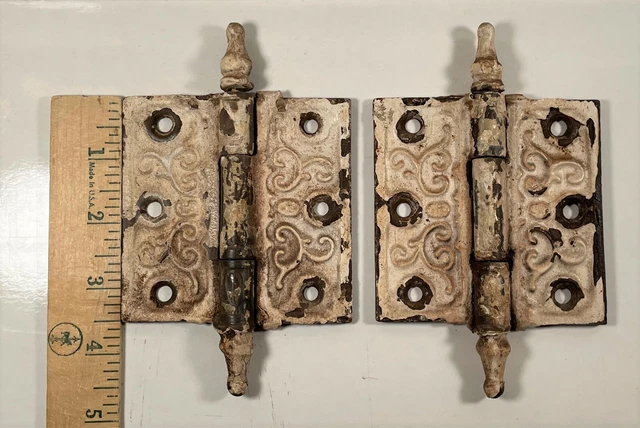1 pair 3 1/2" x 3 1/2" East Lake Victorian Hinges Steeple Tipped Cast iron