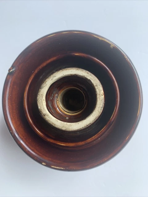 Large Vintage Brown Porcelain High Voltage Power Line Insulator 7  1/4” Width 4