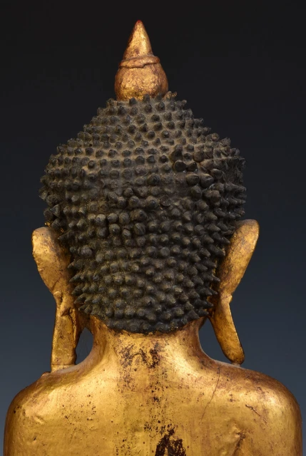 18th Century, Shan, Antique Tai Yai Burmese Wooden Seated Buddha 9