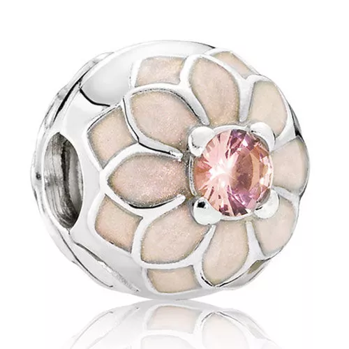 NEW! AUTHENTIC PANDORA Blooming Dahlia Clip, Cream Enamel & Blush Pink Crystal