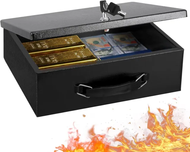 Portable Fireproof Security Safe Box Document Cash Money Storage with Key Lock