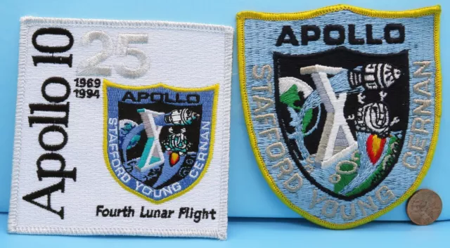 NASA PATCH PAIR vtg APOLLO X 10 / 25th Anniversary - Stafford Young Cernan