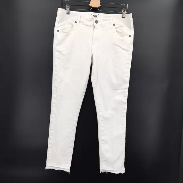 Paige Skyline Ankle Peg skinny maternity jeans 5 pocket raw hem white 30 Women's