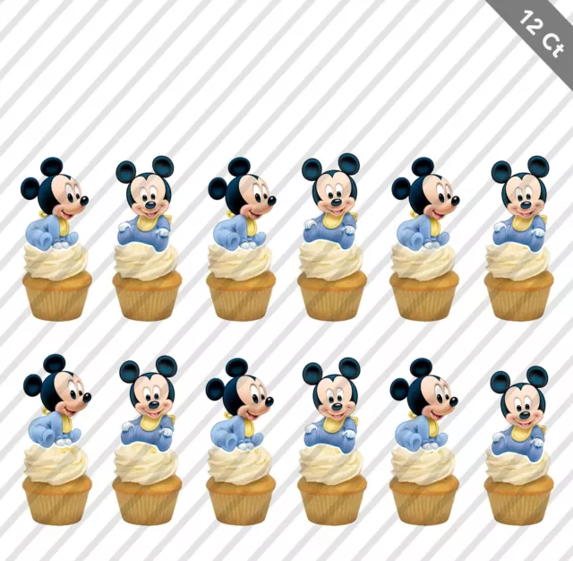 12 Mickey Mouse Baby Cupcake Topper Pick Favor Party Birthday