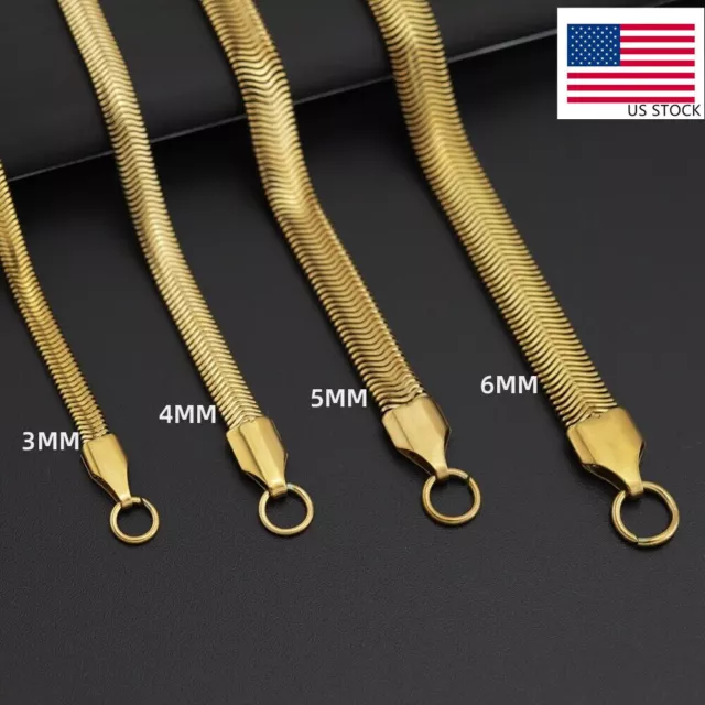 2.2-6mm Stainless Steel 18k Gold Plated Flat Snake Chain Necklace Women Men