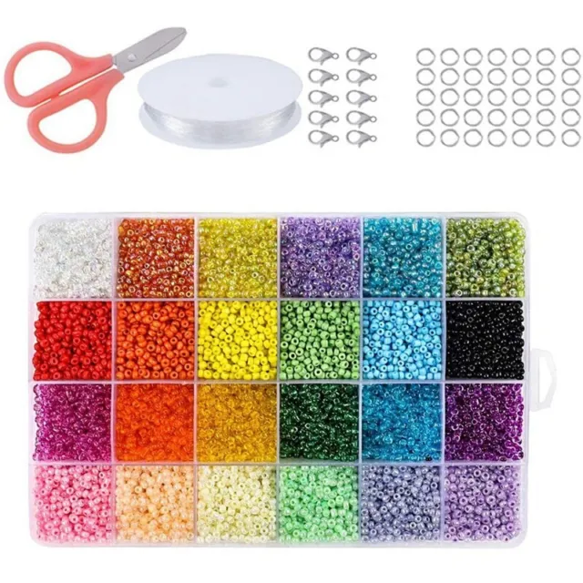 Seed Beads for Bracelets, 24 Colors 3mm Colored Small Glass Beads for BraceW3