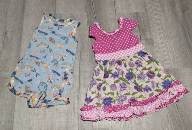 Lot of 2 Matilda Jane Outfits Girls Romper Dress Butterflies Floral Sz 4